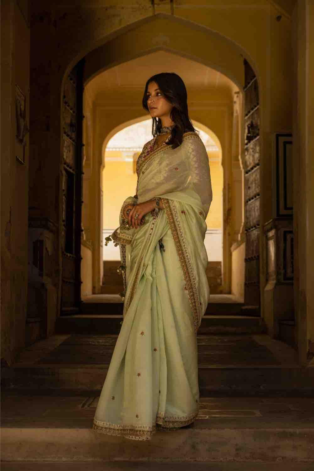 Mint Organza Silk Saree