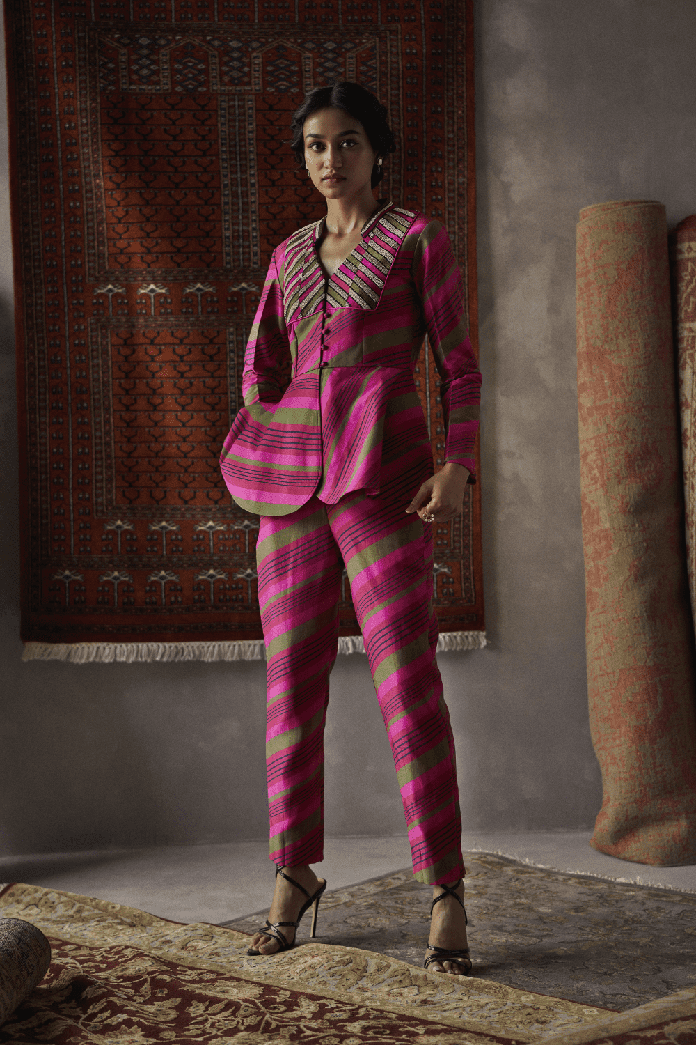 Cherry Red Silk Chanderi Co-ord Set