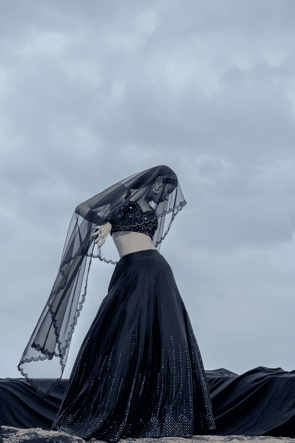Black Heavy Mirror Work Lehenga Set