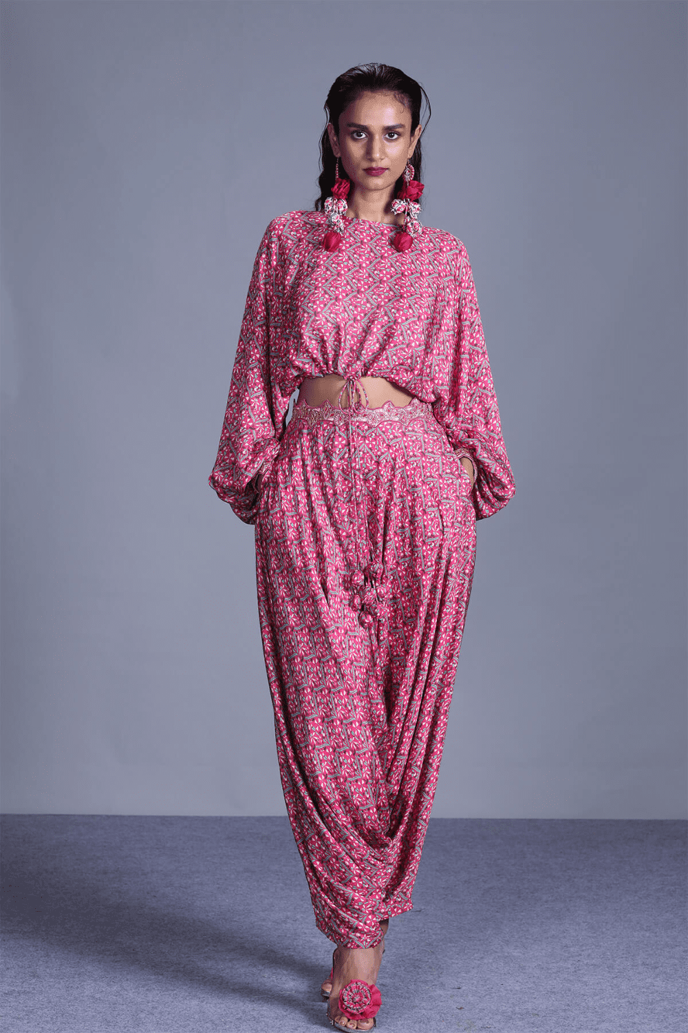 Loose String Top With Cowl Pant