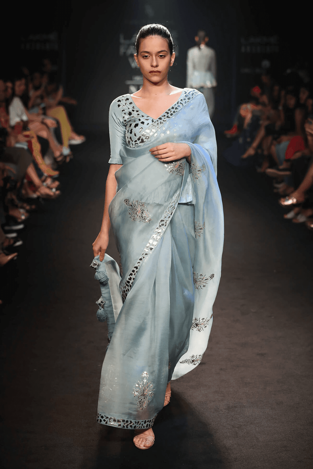 Blue Patra Work Saree Set