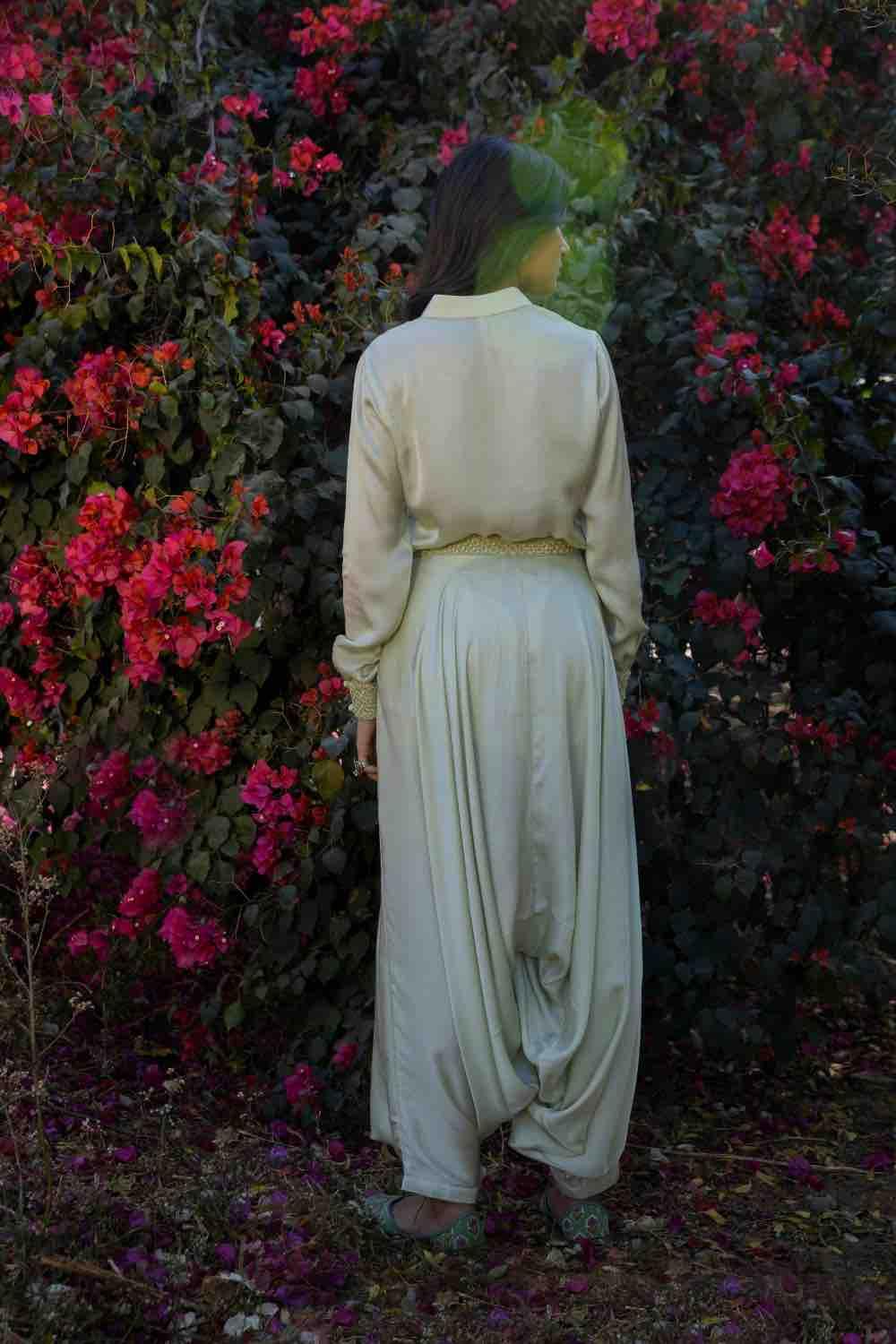 Mint Resham Shirt With Dhoti Pants