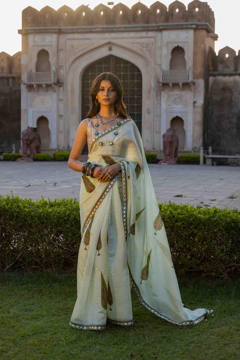 Printed Organza Silk Saree With Resham Blouse