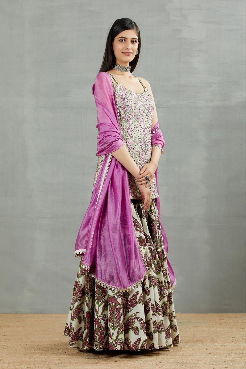 Coin Work Embellished Kurti With Printed Gharara Set
