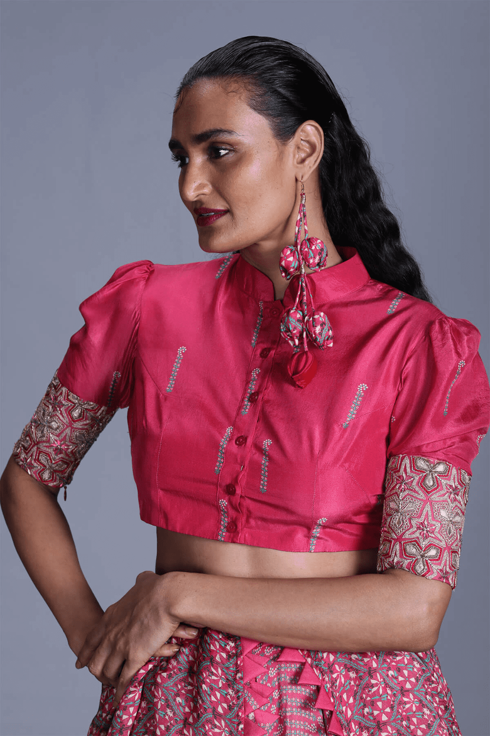 Printed Crop Shirt Top With Skirt And Dupatta
