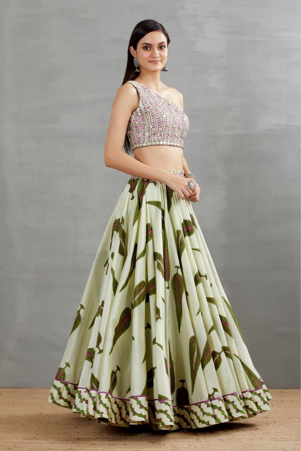 Printed Skirt With Embellished Top Set