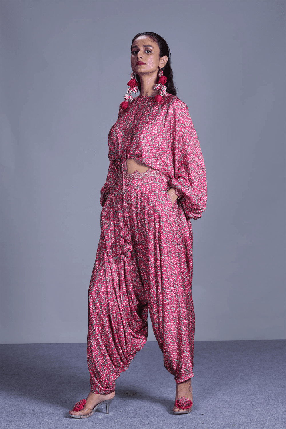 Loose String Top With Cowl Pant