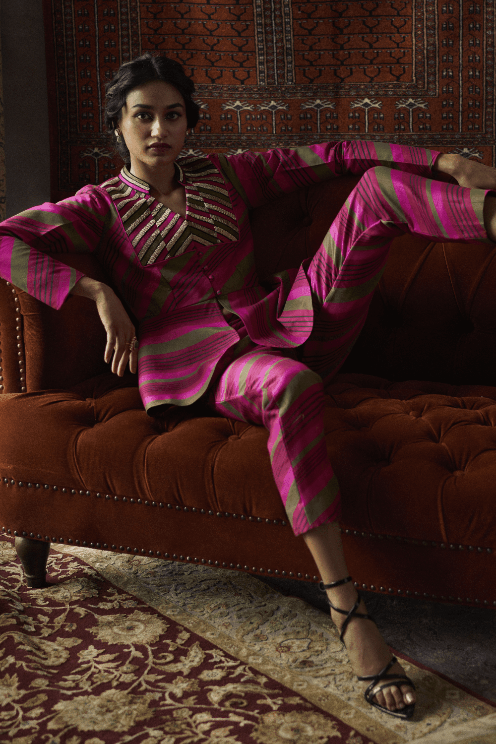 Cherry Red Silk Chanderi Co-ord Set