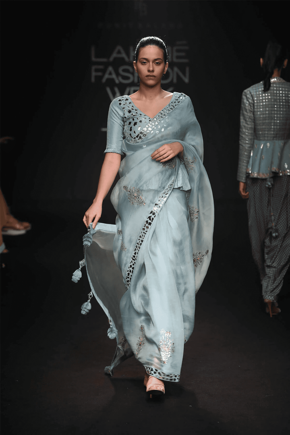 Blue Patra Work Saree Set
