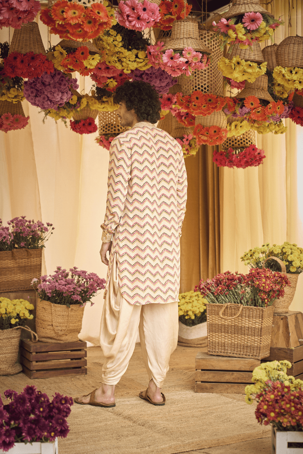 Blush Pink Resham Kurta With Cowl Pants Set