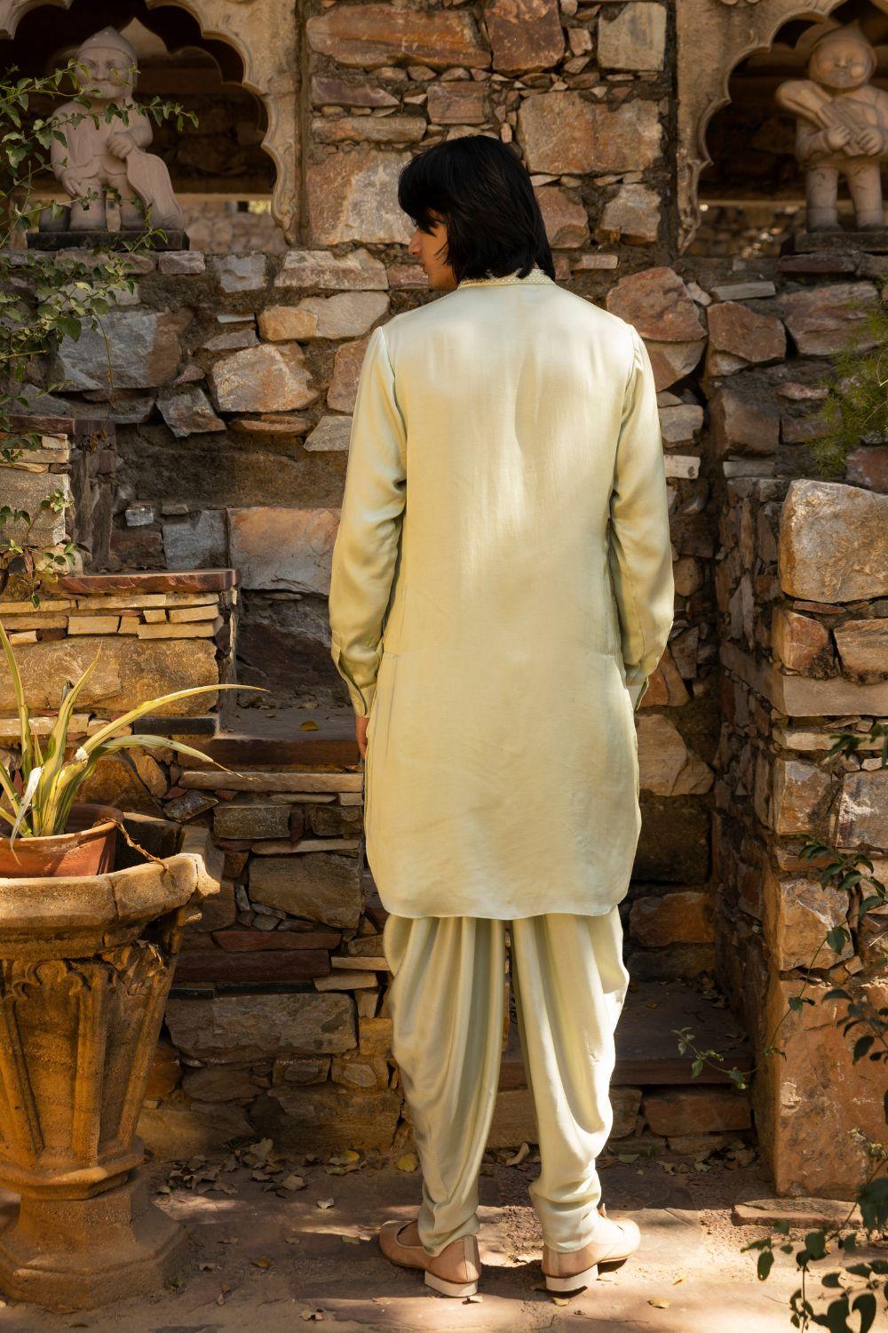 Mint Embroidered Kurta With Dhoti Pants