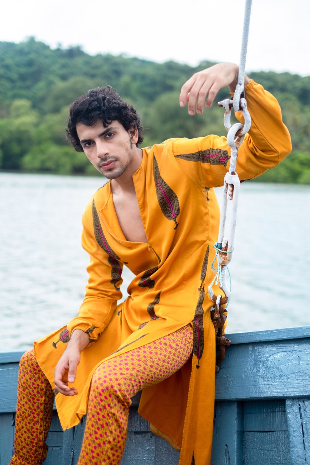 Mustard Printed Kurta With Pant