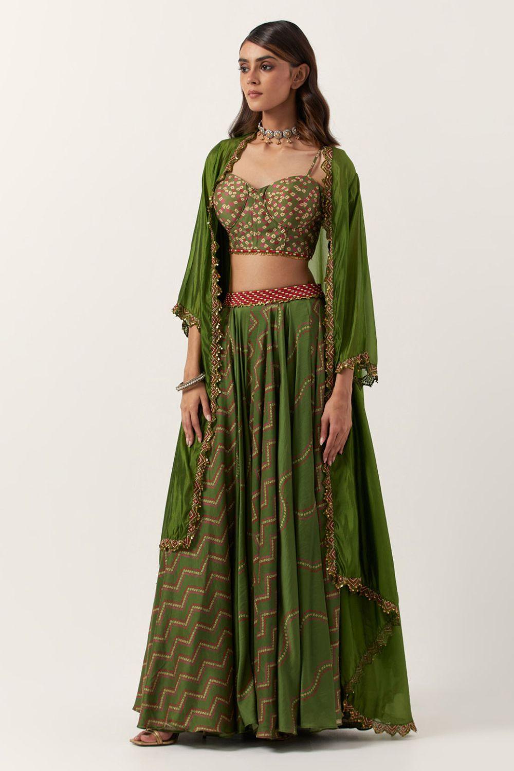 Pickle Green Top Paired With Skirt & Cape