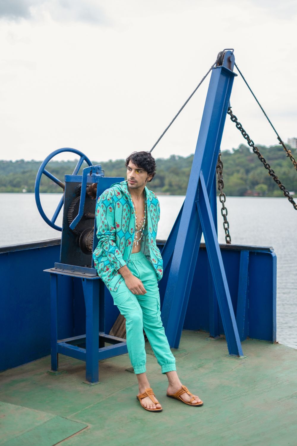 Turquoise Cotton Joggers Pant
