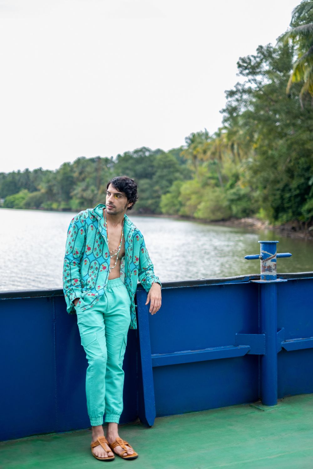 Turquoise Cotton Joggers Pant