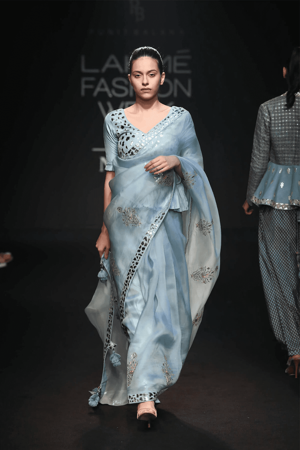 Blue Patra Work Saree Set