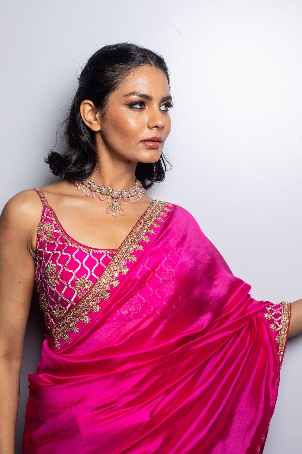 Gulaabi Gulaal Saree Hand Embroidered Saree Paired With heavy Blouse