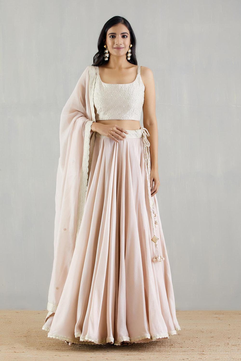 Blush Pink Chanderi Silk Lehenga With Blouse And Oganza Silk Dupatta