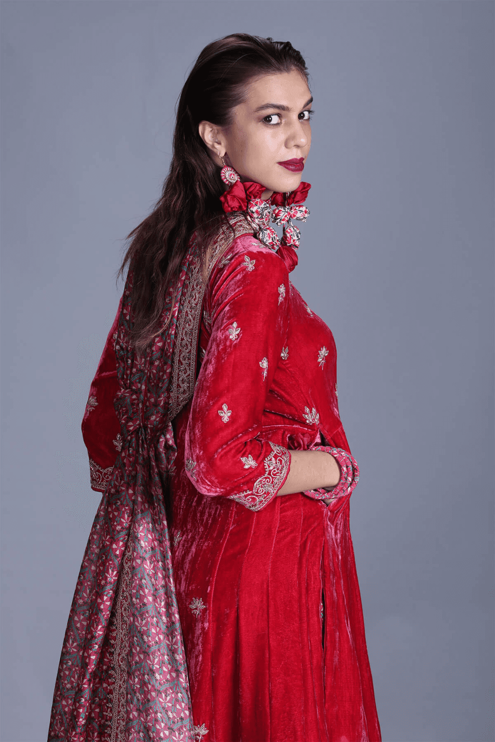 Velvet Kurti With Churidar And Dupatta