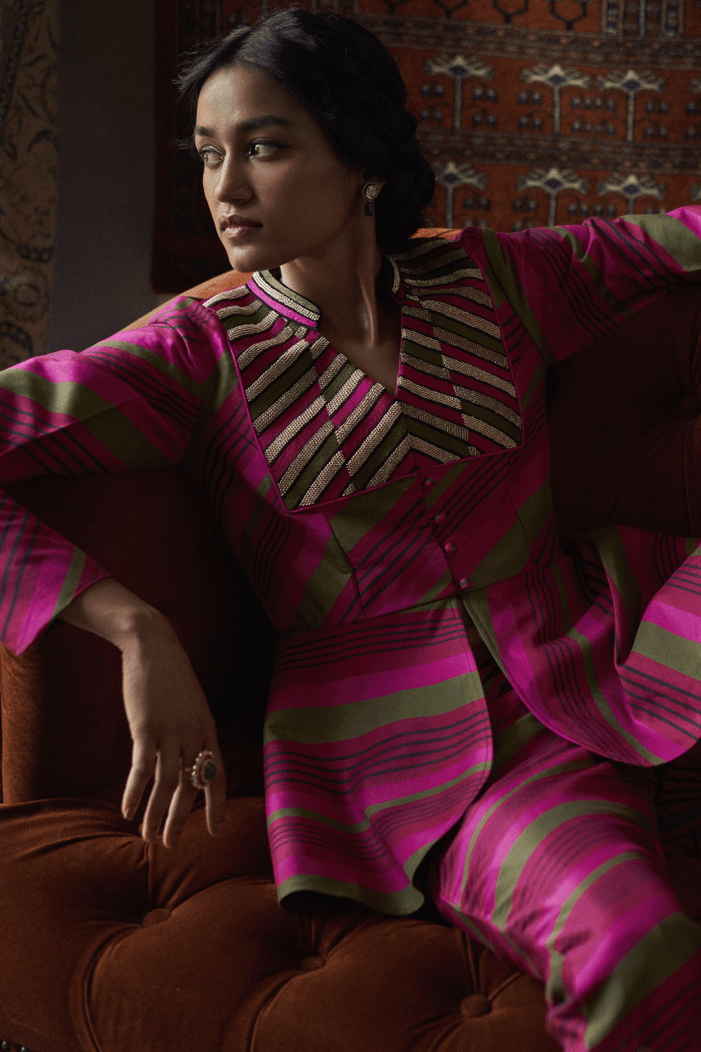 Cherry Red Silk Chanderi Co-ord Set