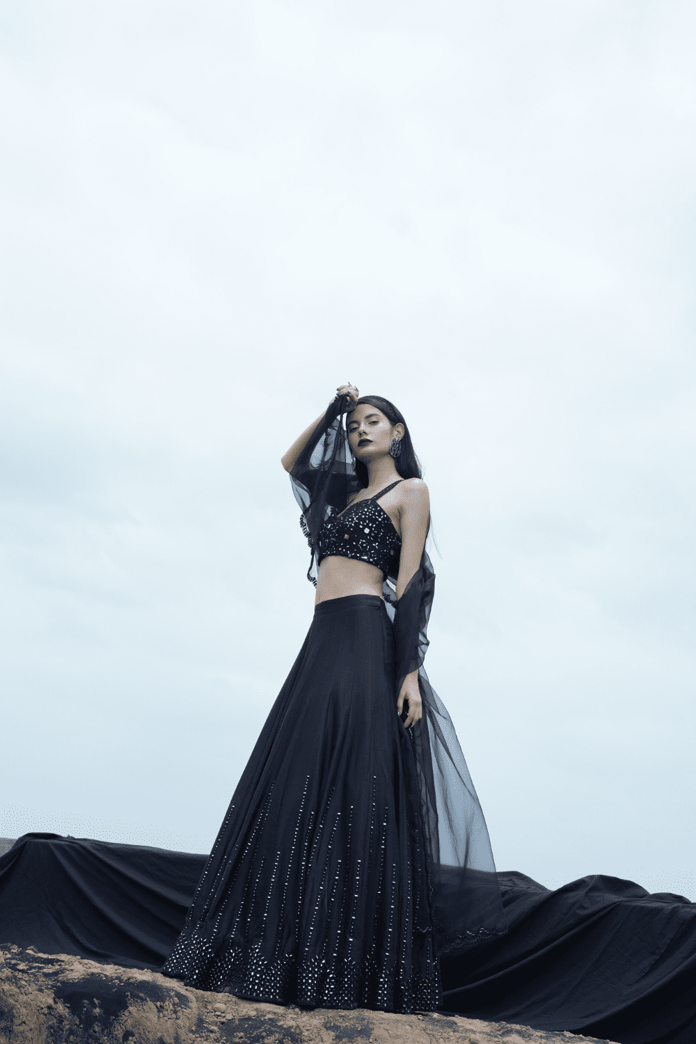 Black Heavy Mirror Work Lehenga Set