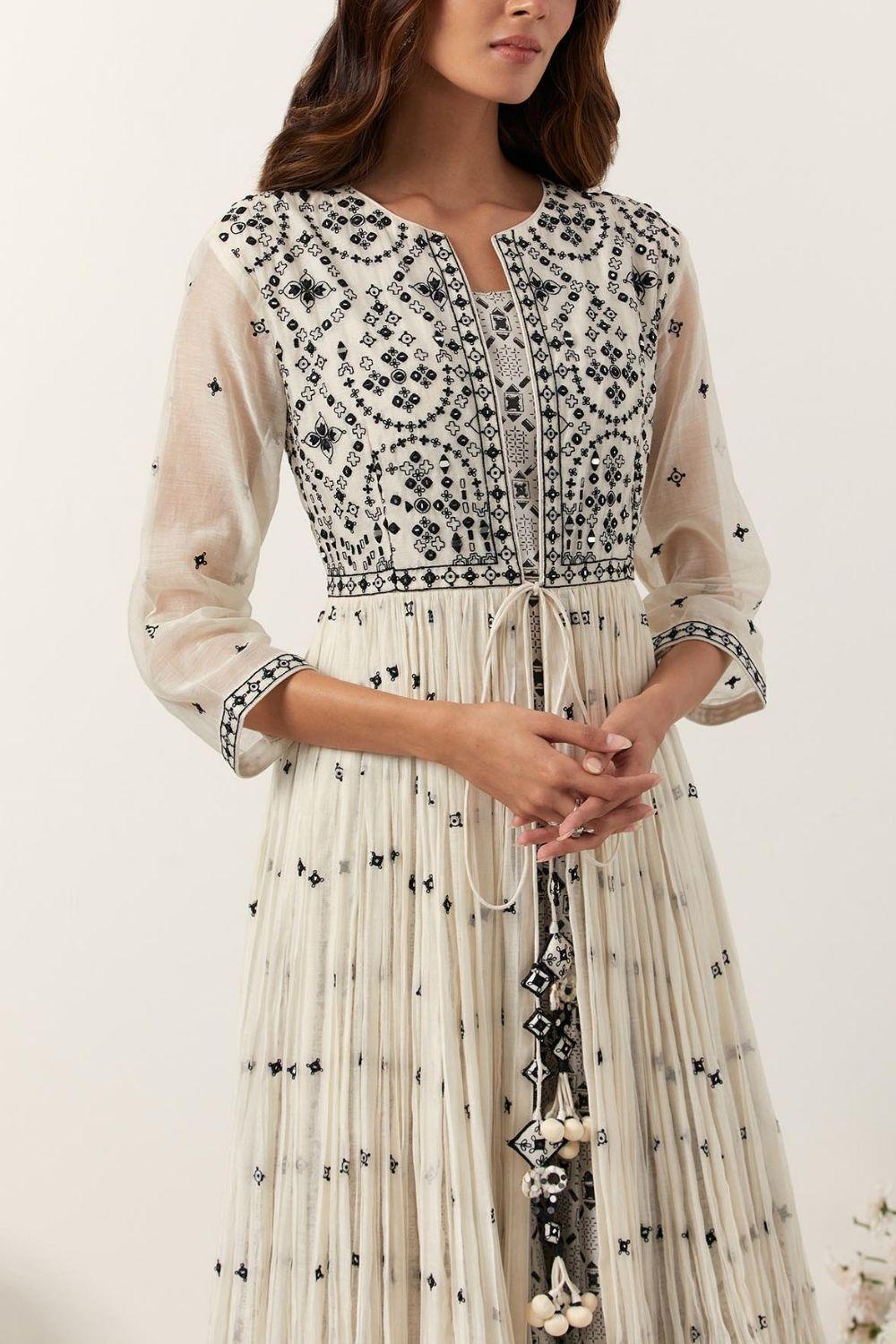 Ivory Resham & Mirror Work Front Open Anarkali Set