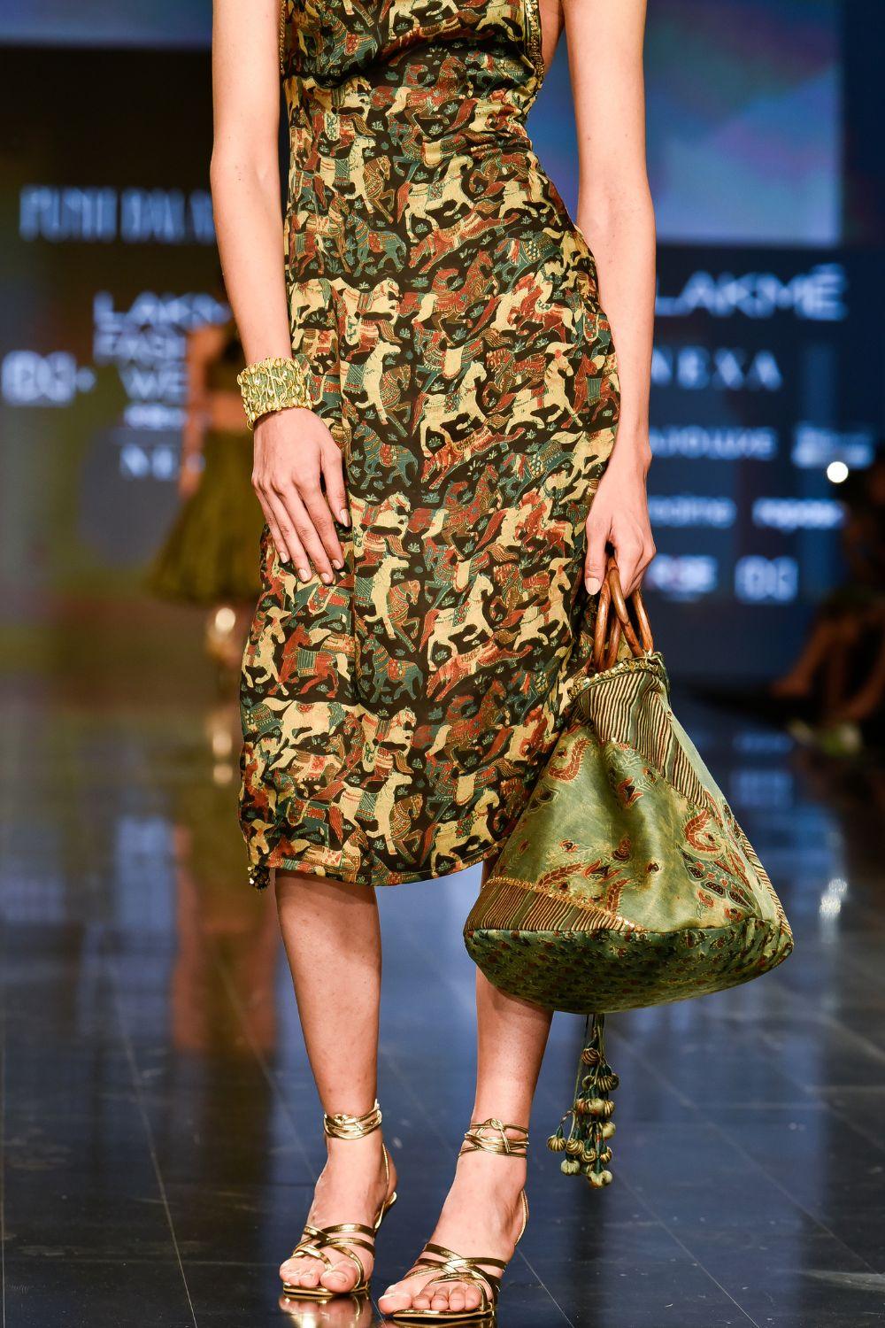 Dry Heena Green Printed Cowl Neck Dress