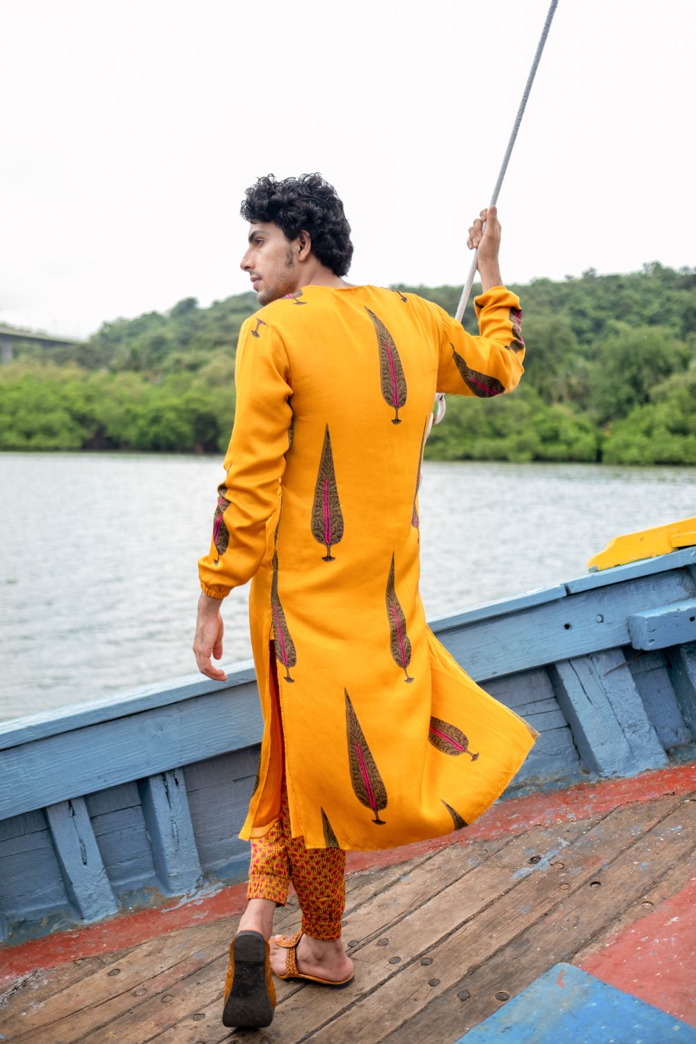 Mustard Printed Kurta With Pant