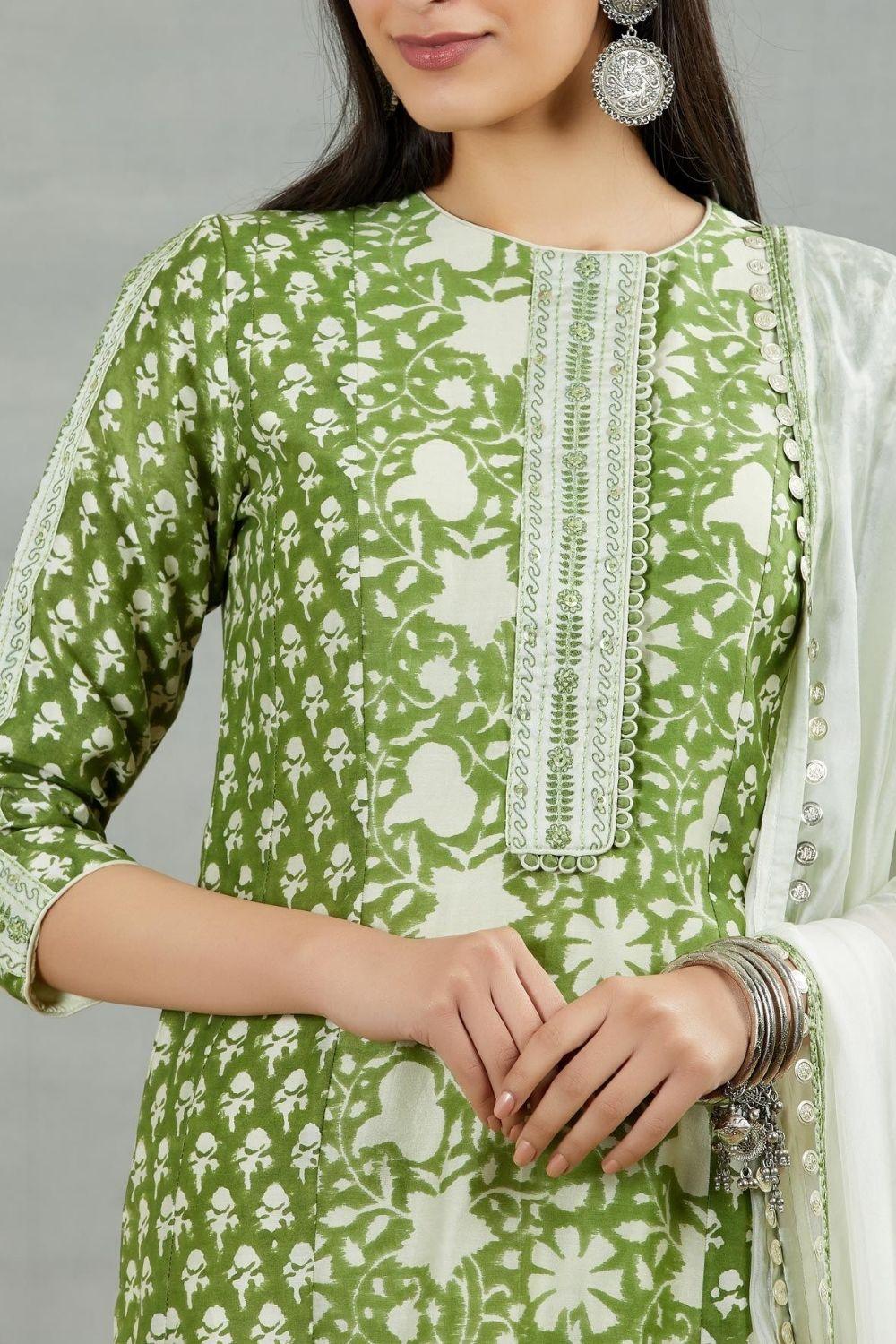 Olive Green Printed Kurta Set