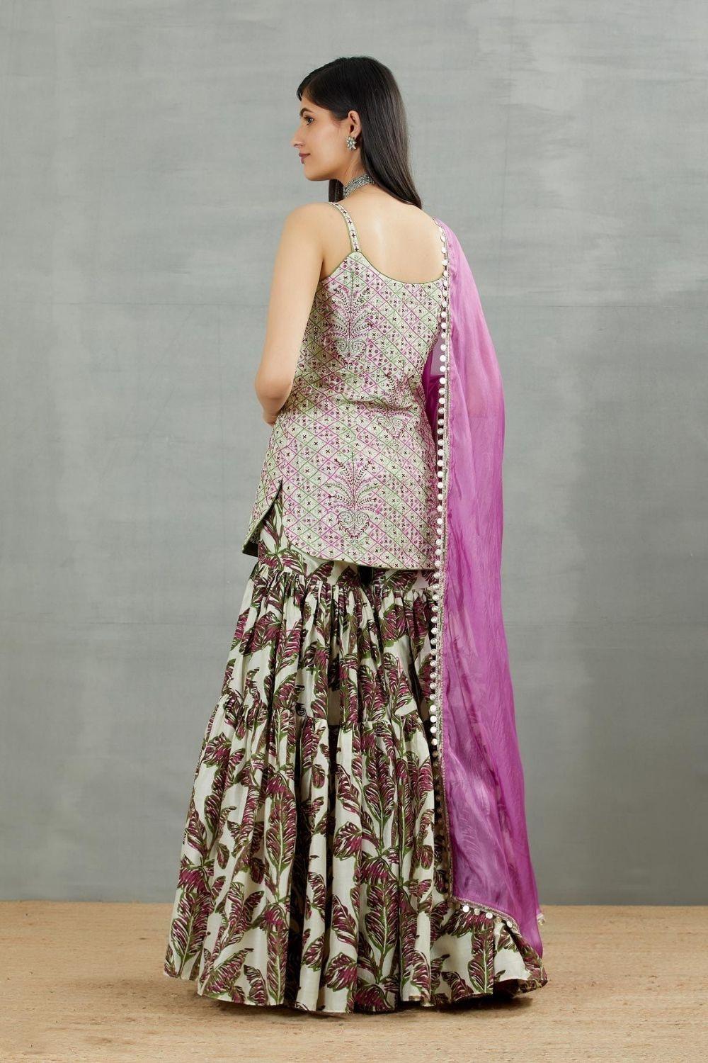 Coin Work Embellished Kurti With Printed Gharara Set