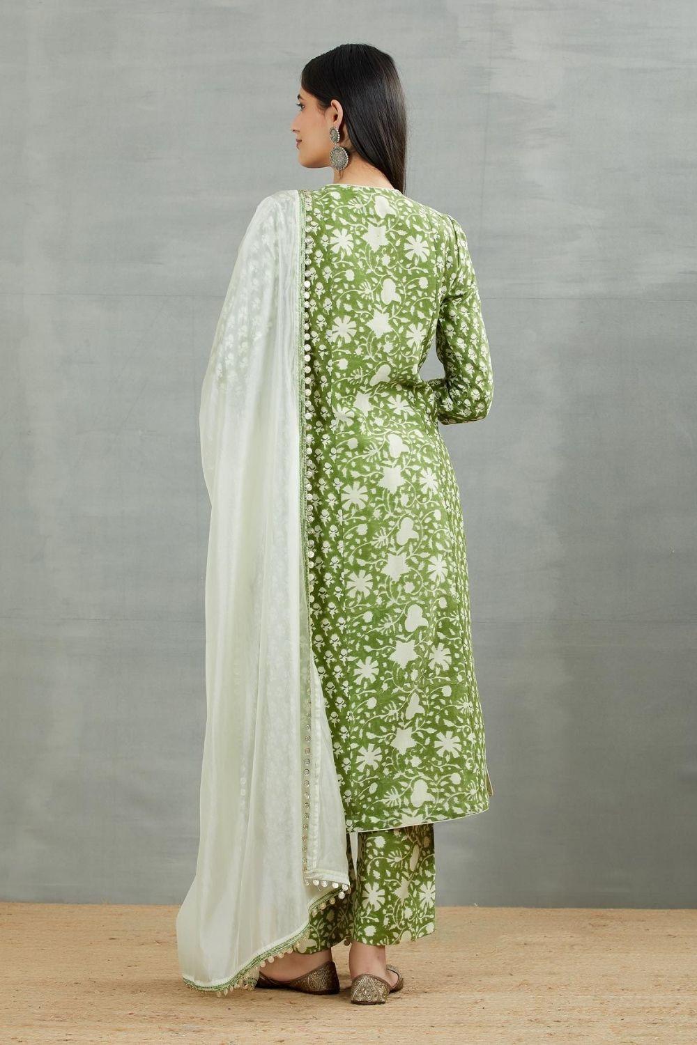 Olive Green Printed Kurta Set