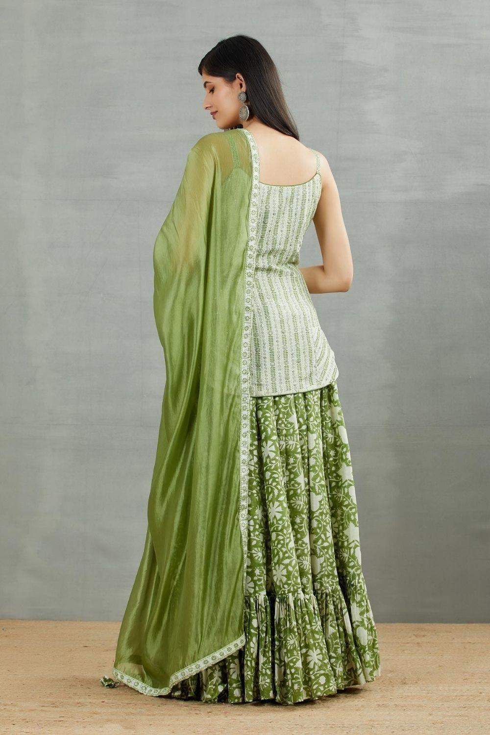 Coin Work Embellished Kurti With Printed Gharara Set
