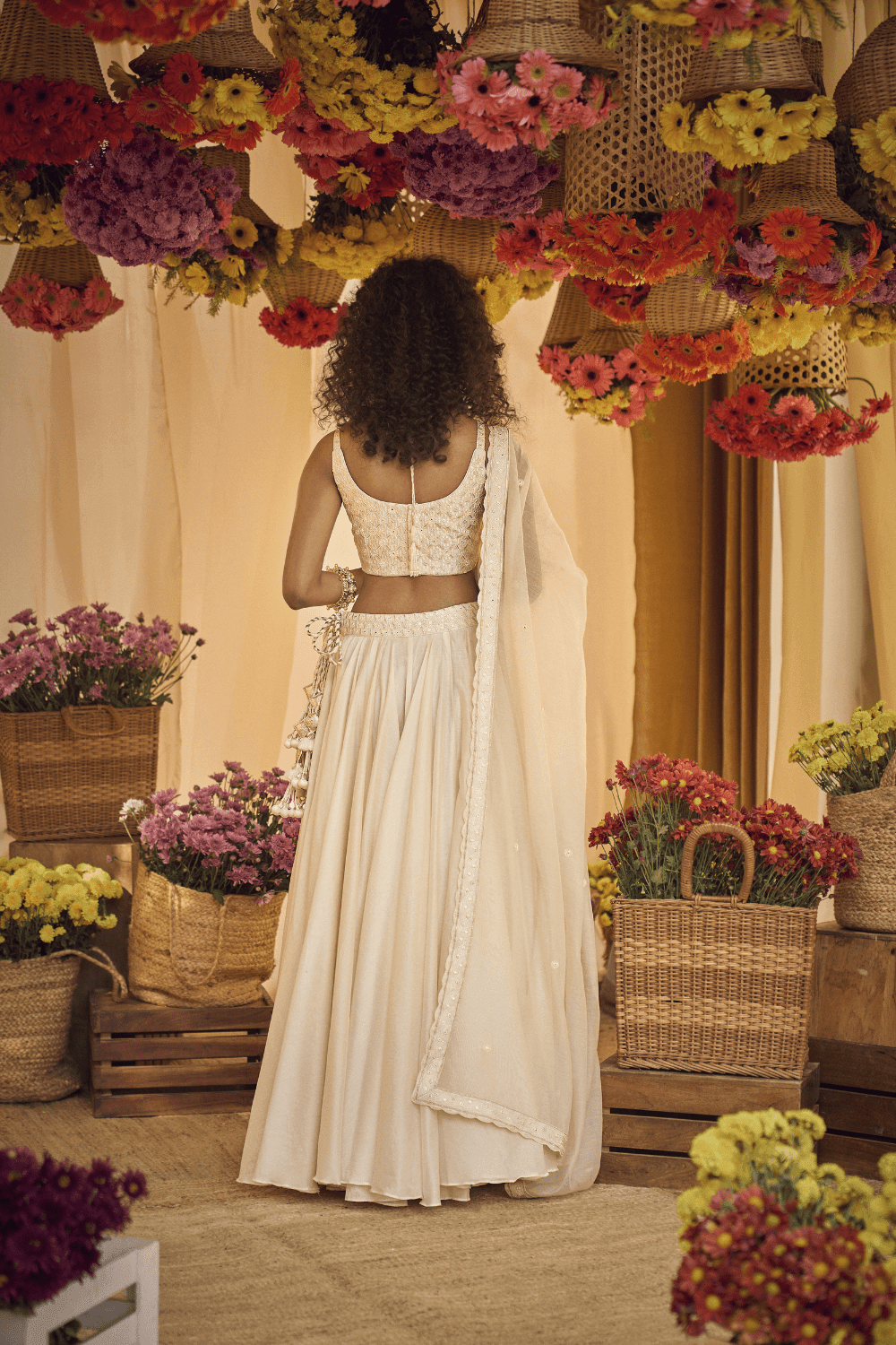Ivory Chanderi Silk Lehenga With Blouse And Oganza Silk Dupatta