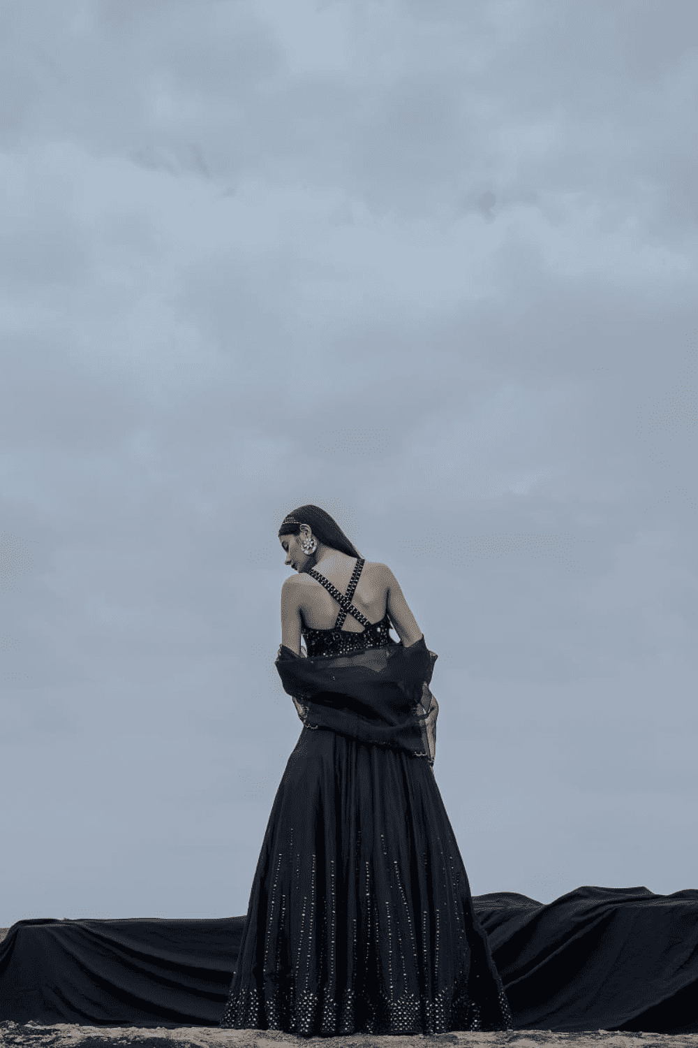 Black Heavy Mirror Work Lehenga Set