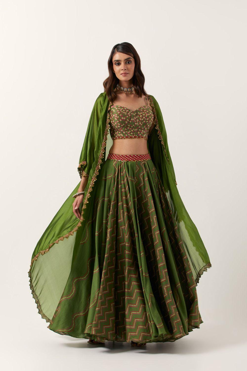 Pickle Green Top Paired With Skirt & Cape