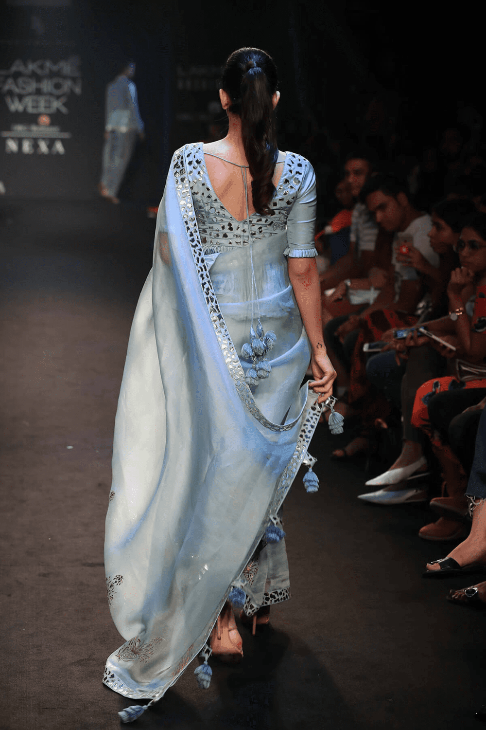 Blue Patra Work Saree Set
