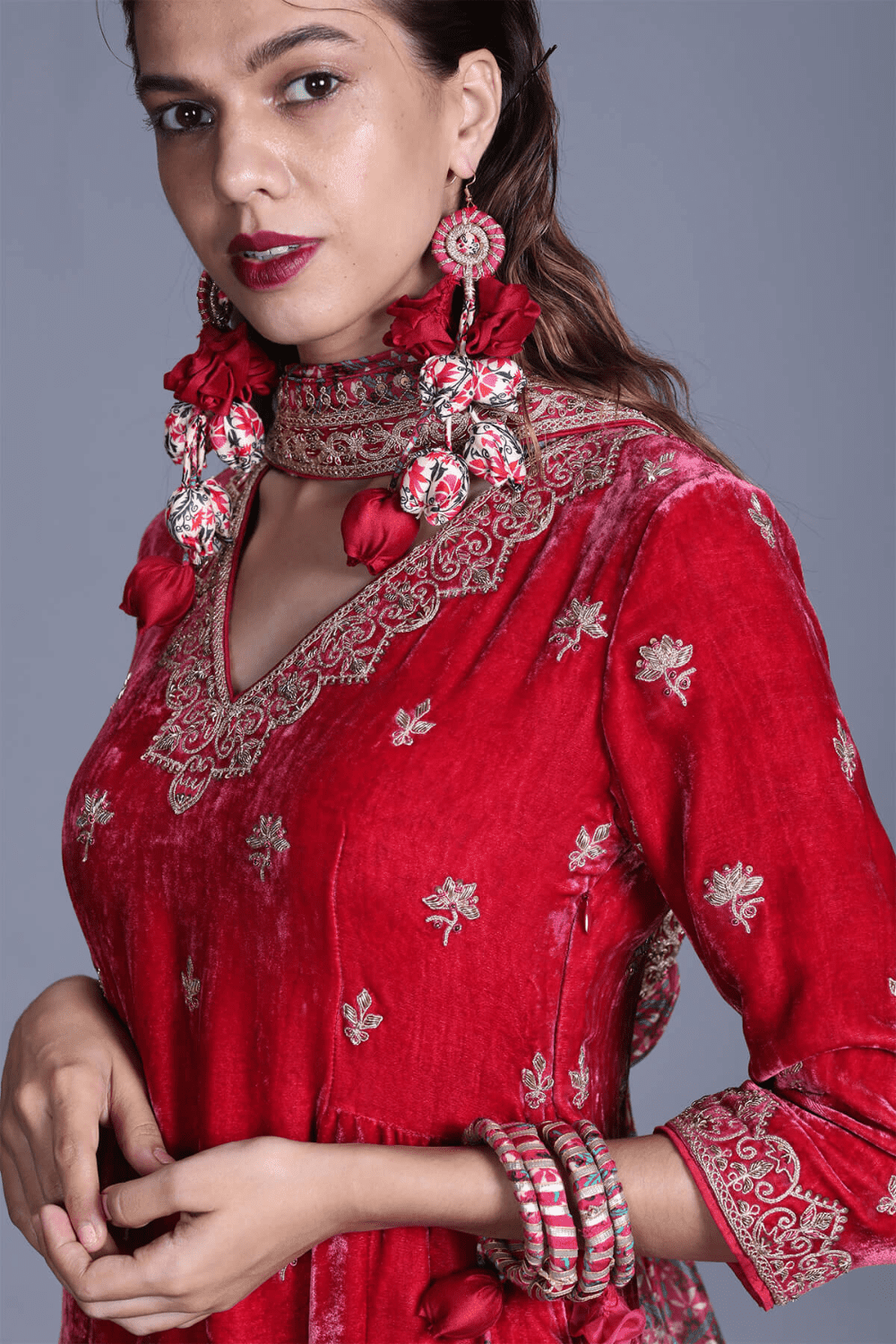 Velvet Kurti With Churidar And Dupatta