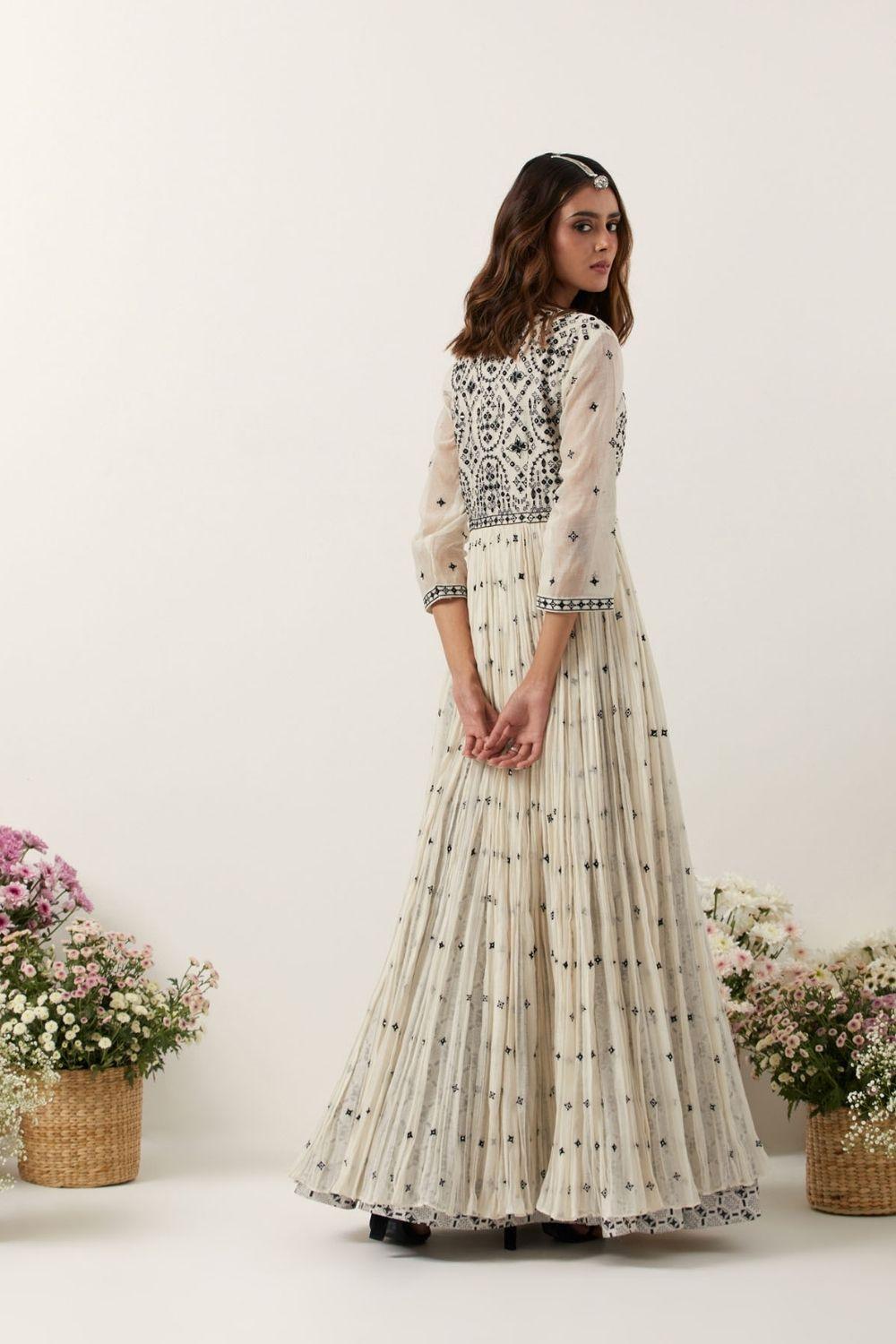 Ivory Resham & Mirror Work Front Open Anarkali Set