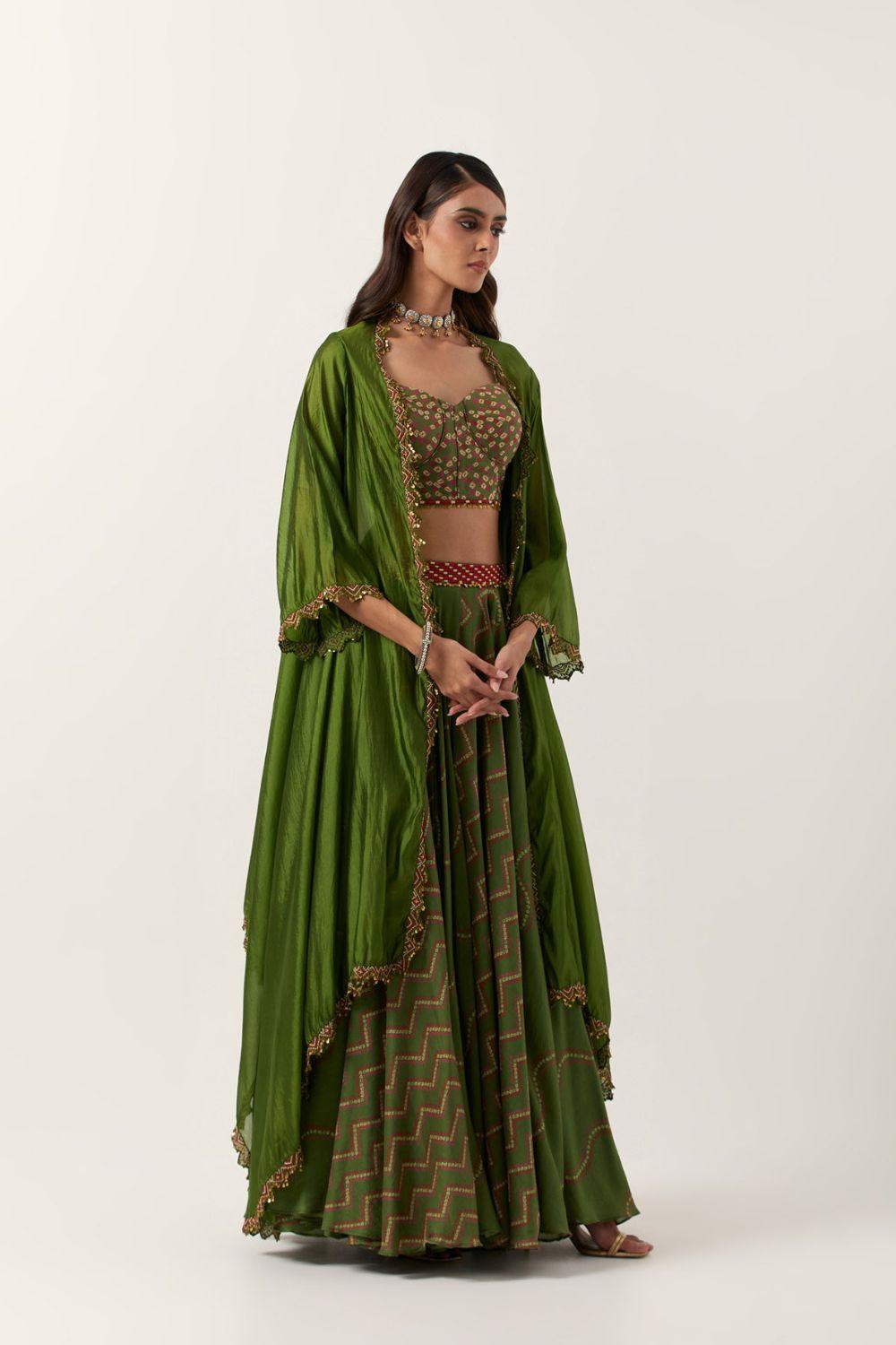 Pickle Green Top Paired With Skirt & Cape