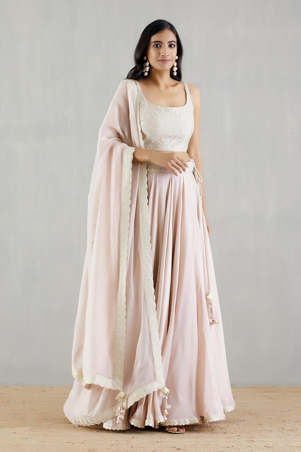 Blush Pink Chanderi Silk Lehenga With Blouse And Oganza Silk Dupatta