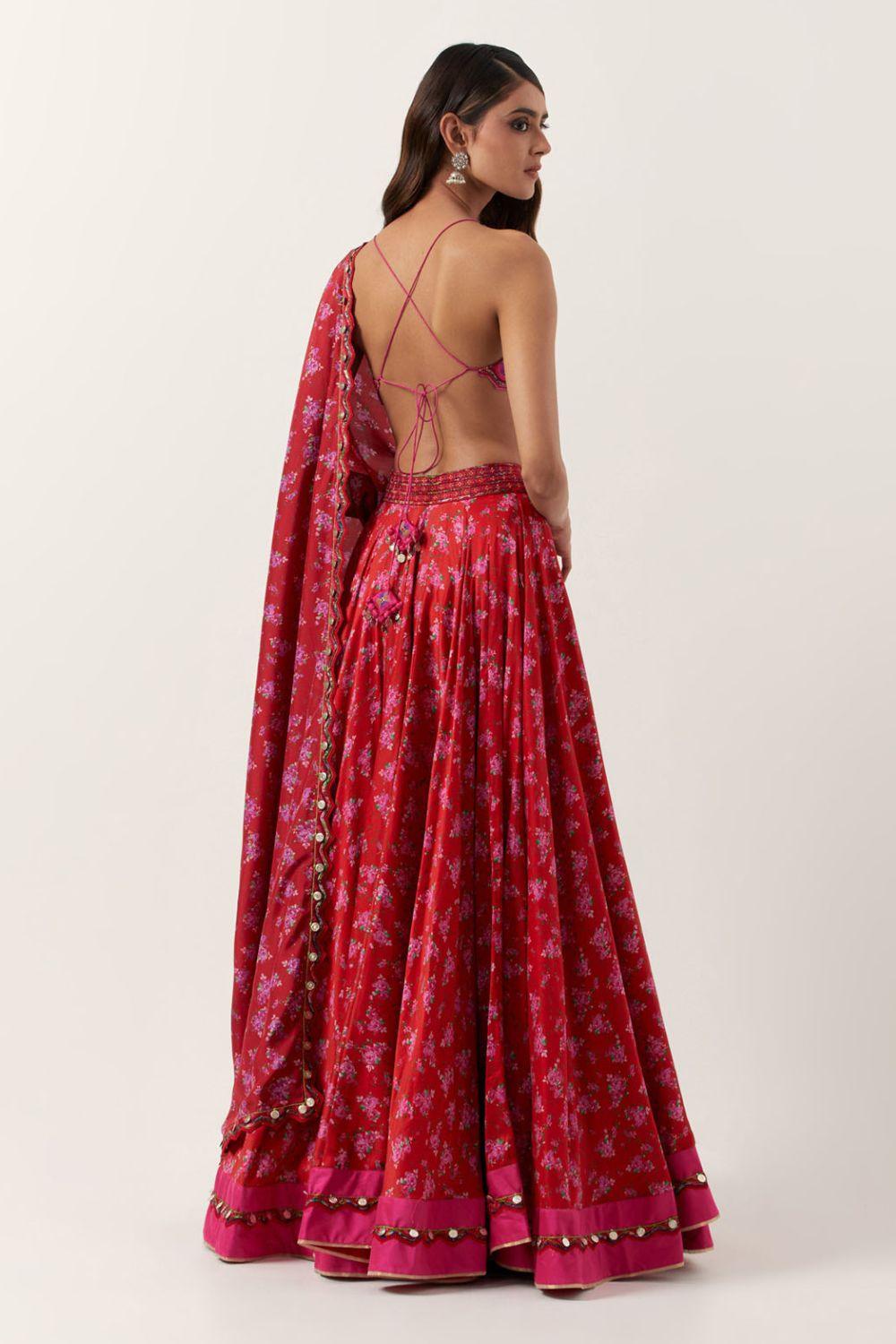 Surkh Laal Floral Lehenga Paired With Top & Dupatta