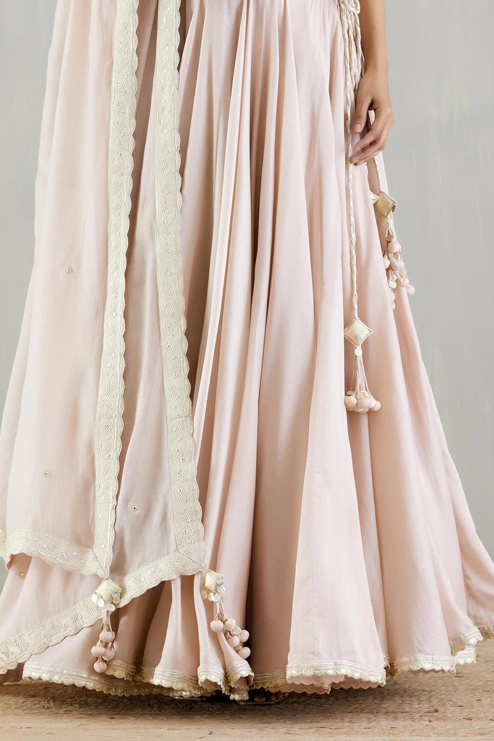 Blush Pink Chanderi Silk Lehenga With Blouse And Oganza Silk Dupatta