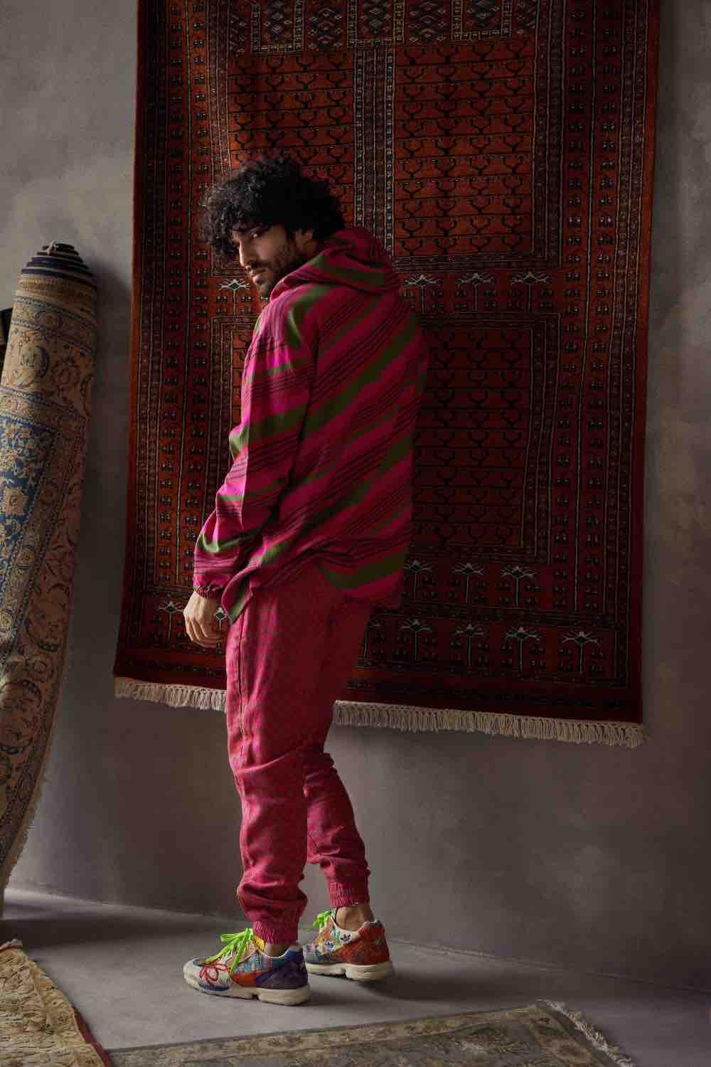 Cherry Red Linen Oversized Hoodie With Joggers Pants