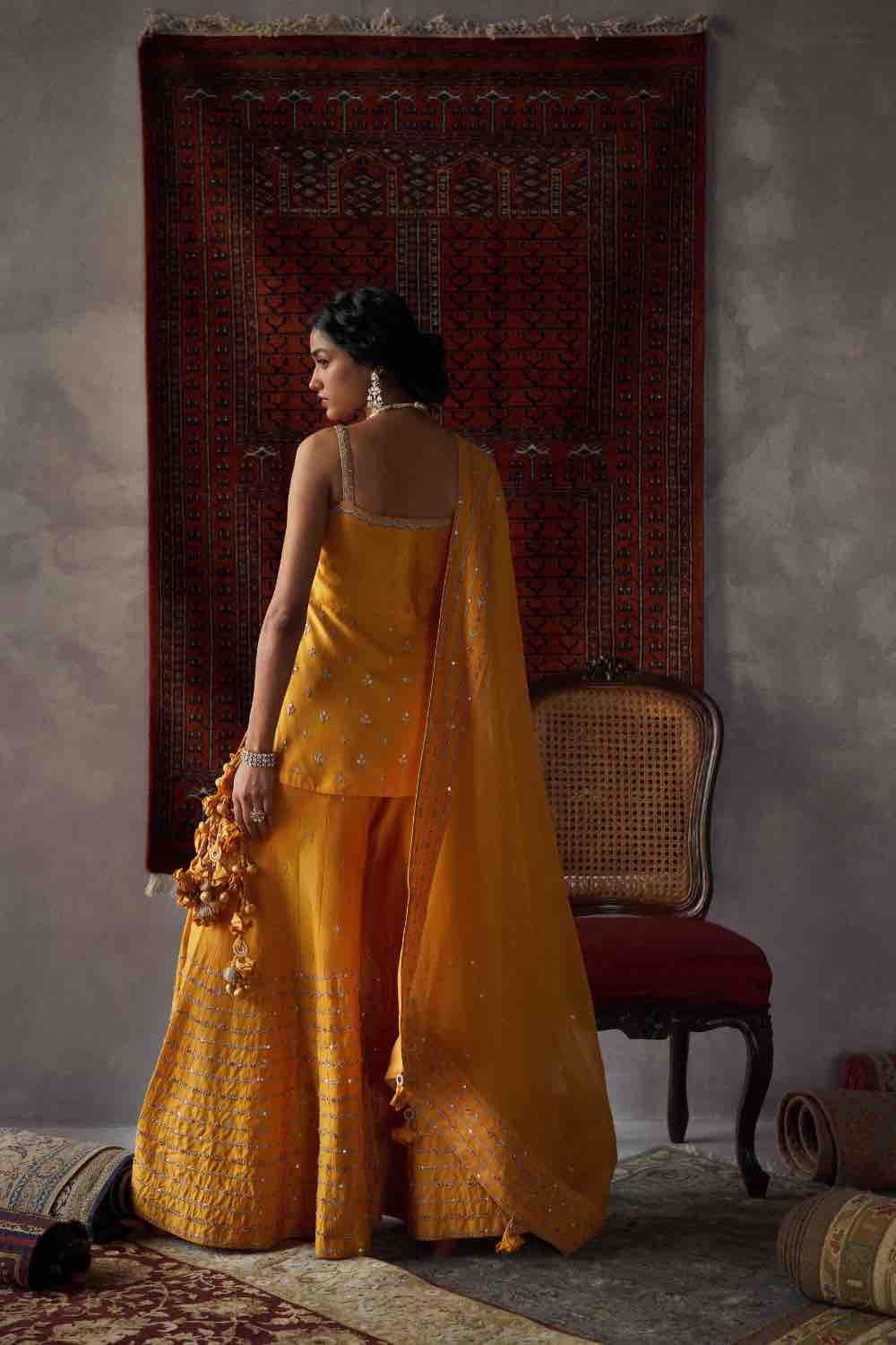 Mustard Silk Chanderi Sharara Set