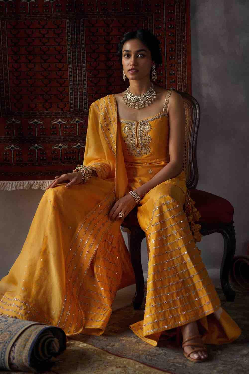 Mustard Silk Chanderi Sharara Set
