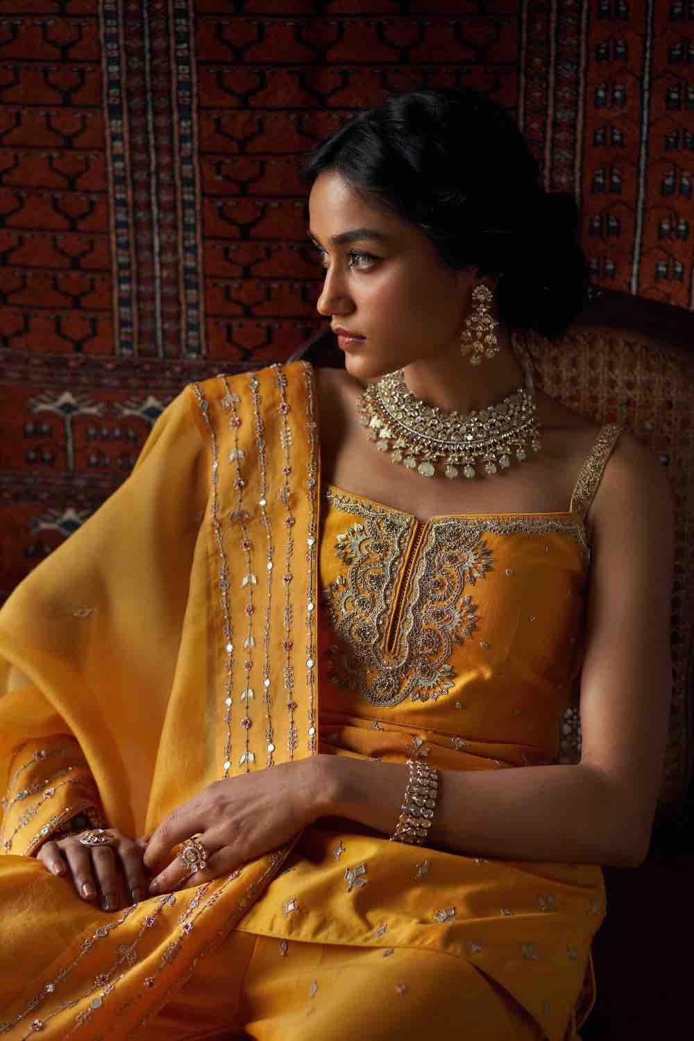 Mustard Silk Chanderi Sharara Set