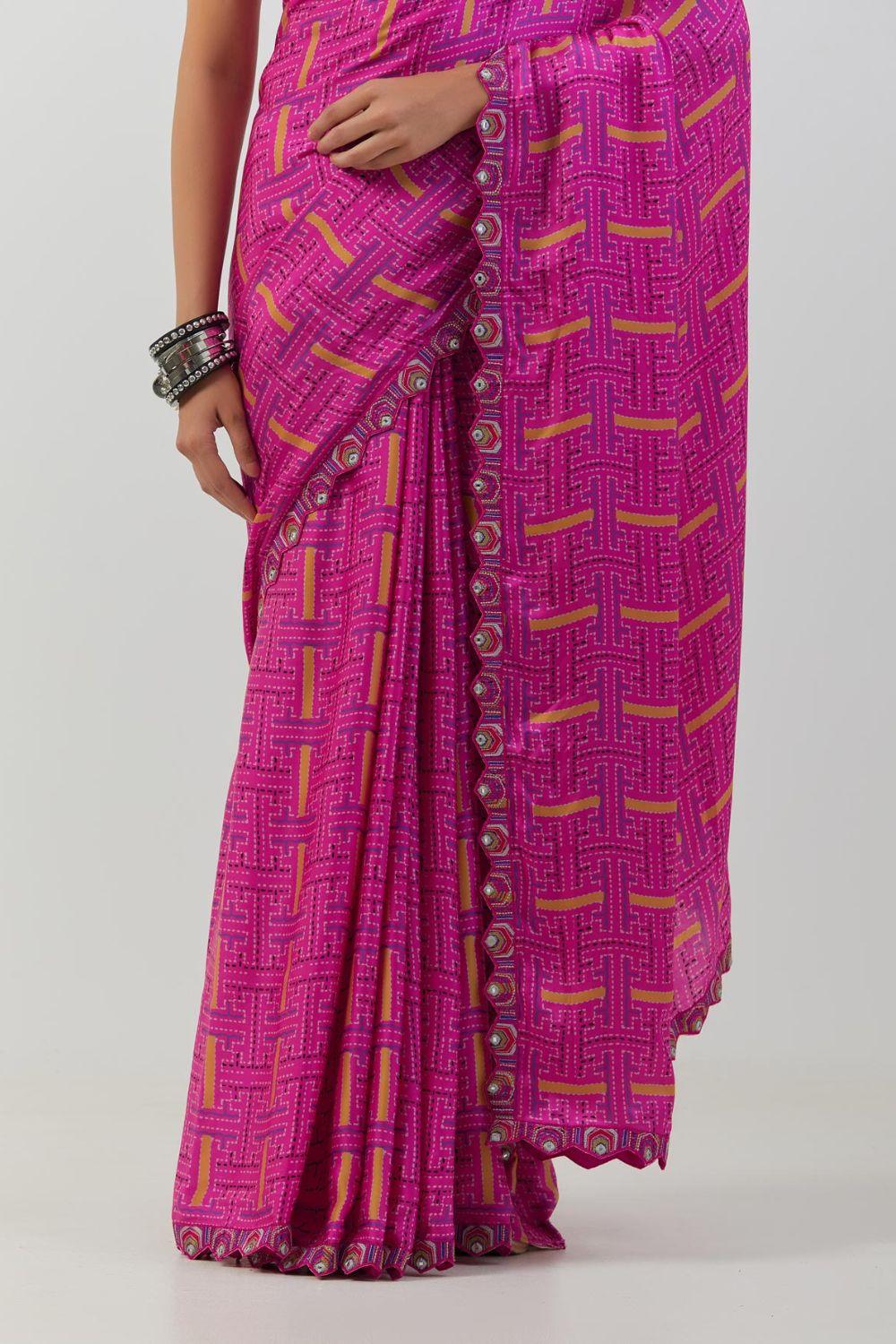 Hot Pink Saree with blouse Set