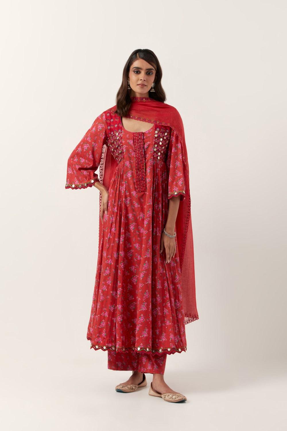 Surkh Laal Floral Anarkali Set