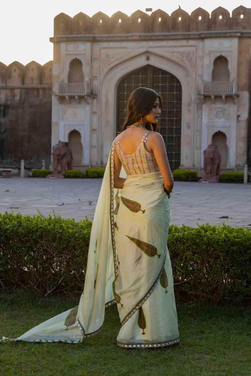 Printed Organza Silk Saree With Resham Blouse