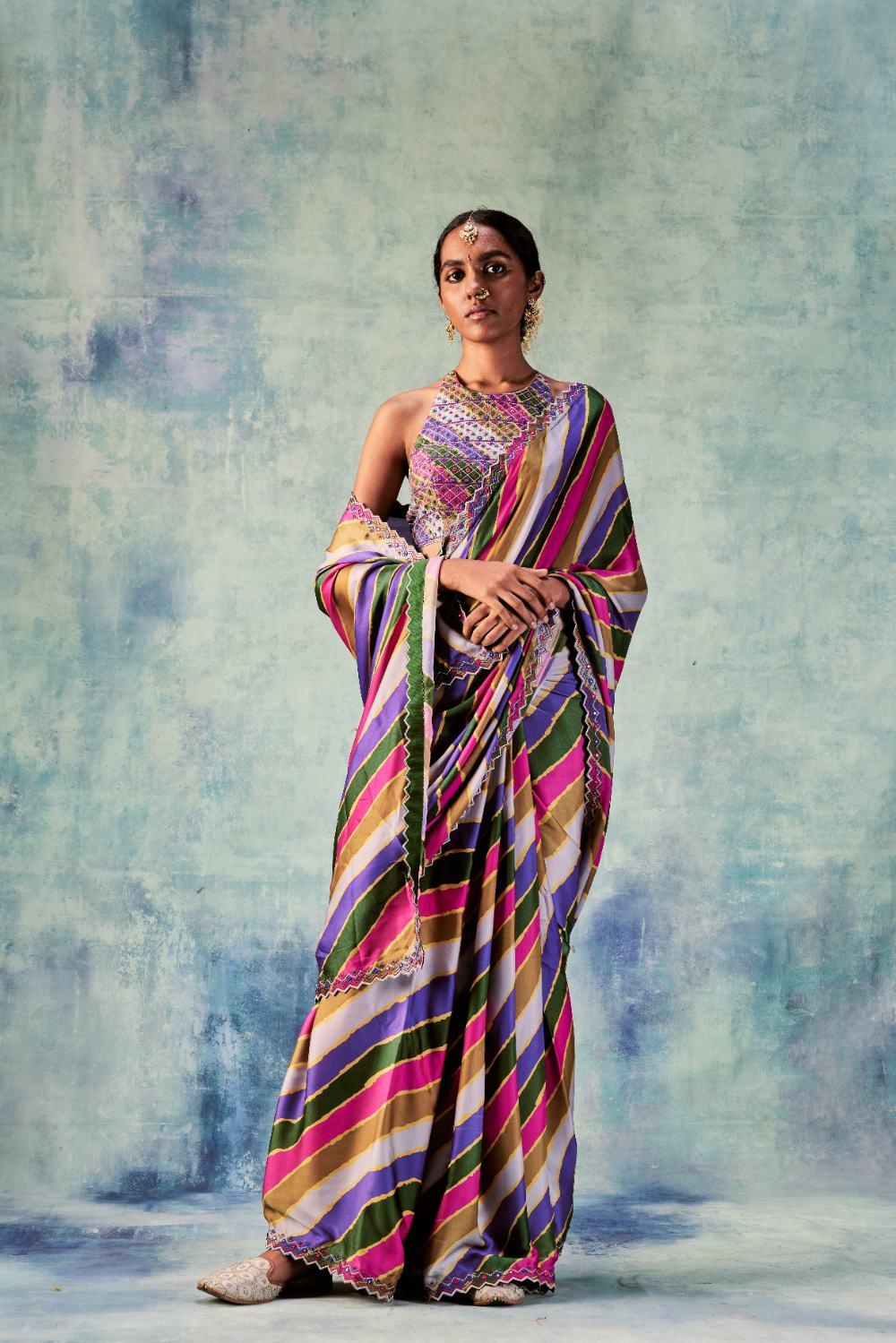 Stripes Saree With Rani Blouse